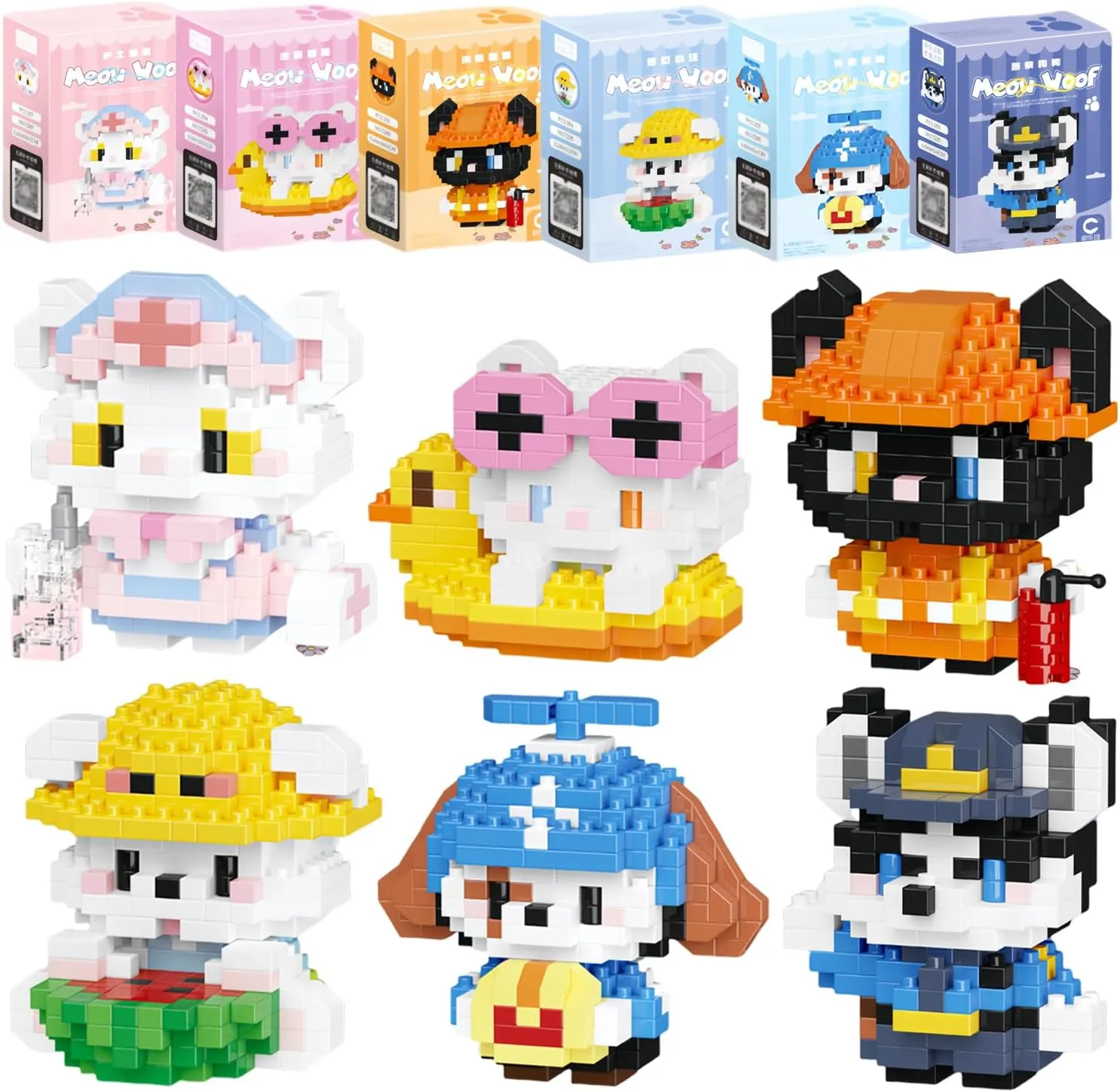 6 Pack Micro Building Block Sets, Cute Cat Dog Micro Set, Mini Building Blocks for Adults & Kids, Classroom Prizes, Party Favors, Toys for Ages 8-13 