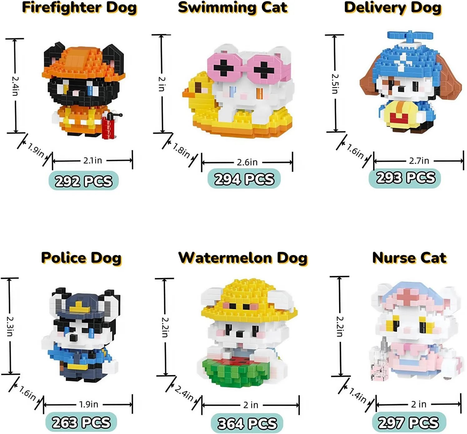 6 Pack Micro Building Block Sets, Cute Cat Dog Micro Set, Mini Building Blocks for Adults & Kids, Classroom Prizes, Party Favors, Toys for Ages 8-13 