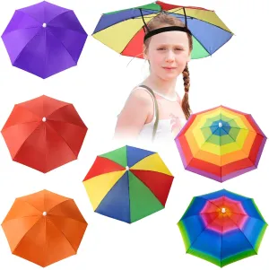 6 Pack Umbrella Hat Rainbow Umbrella Hat for Kids Adult Women, Colorful Umbrella Hat Rainbow Head Umbrella Cap for Sun 20 Inch Diameter Folding Waterproof Elastic Fishing Rain Hats for Outdoor Party Beach Hiking (Red)