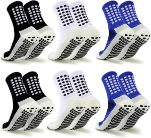 6 Pairs Grip Soccer Socks Colorful Non Slip Sports Football Basketball Hospital Yoga Socks for Men Women(6 Pairs, 2Black   2White   2Blue-1)