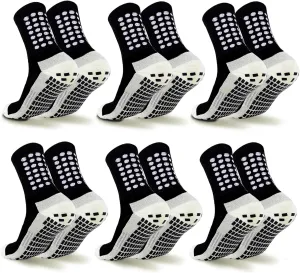 6 Pairs Grip Soccer Socks Colorful Non Slip Sports Football Basketball Hospital Yoga Socks for Men Women(6 Pairs, 6pairs-Black-1)