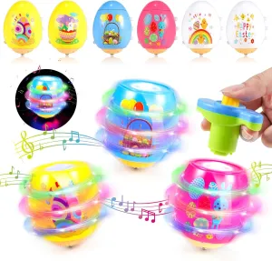 6 PCS Easter Basket Stuffers for Toddler Kids, Light Up & Singing Spinning Top with Flash, Easter Egg Hunt Party Favor Toy Gifts, Kids Goodie Bag Fillers, Easter Gifts for 3  Boys Girls,Y