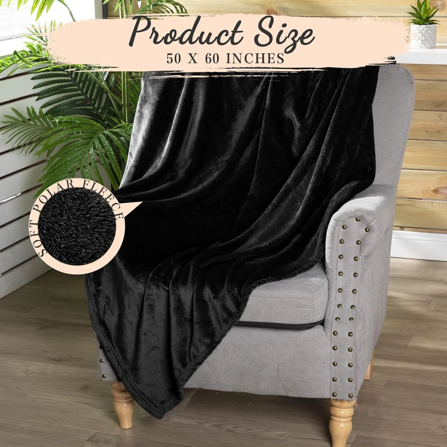 6 Pcs Flannel Fleece Throw Blanket Bulk 50 x 60 Inch Soft Fleece Blanket Warm Throw Blanket Coral Blankets for Couch Sofa Home Wedding Gifts Season (Black)