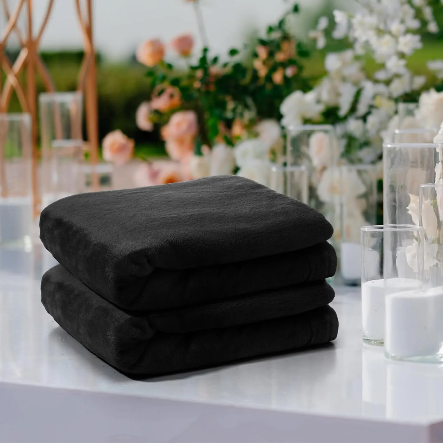 6 Pcs Flannel Fleece Throw Blanket Bulk 50 x 60 Inch Soft Fleece Blanket Warm Throw Blanket Coral Blankets for Couch Sofa Home Wedding Gifts Season (Black)
