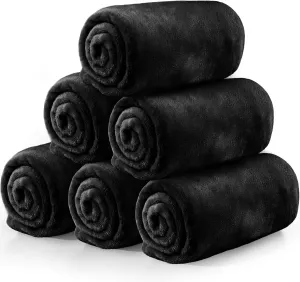 6 Pcs Flannel Fleece Throw Blanket Bulk 50 x 60 Inch Soft Fleece Blanket Warm Throw Blanket Coral Blankets for Couch Sofa Home Wedding Gifts Season (Black)