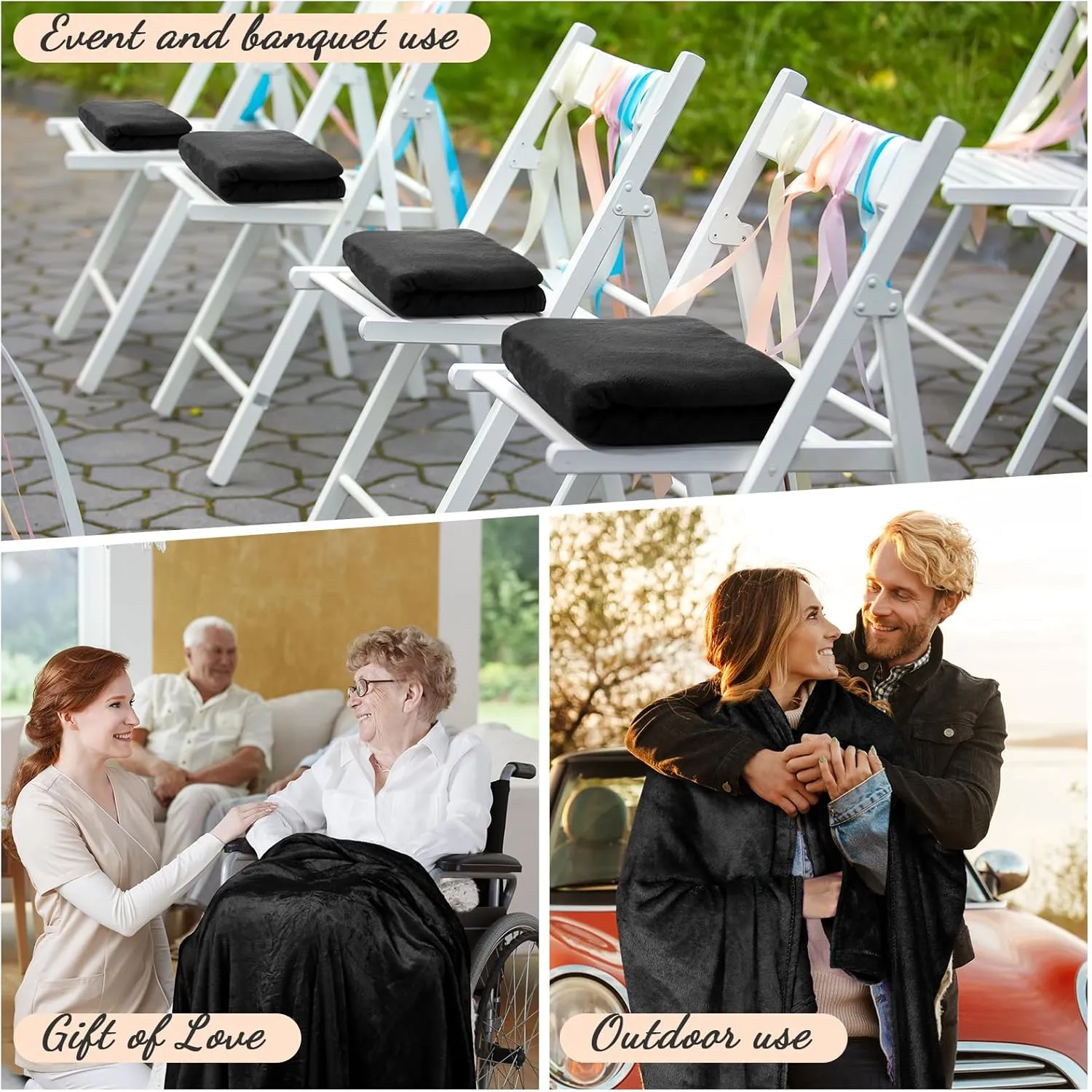 6 Pcs Flannel Fleece Throw Blanket Bulk 50 x 60 Inch Soft Fleece Blanket Warm Throw Blanket Coral Blankets for Couch Sofa Home Wedding Gifts Season (Black)