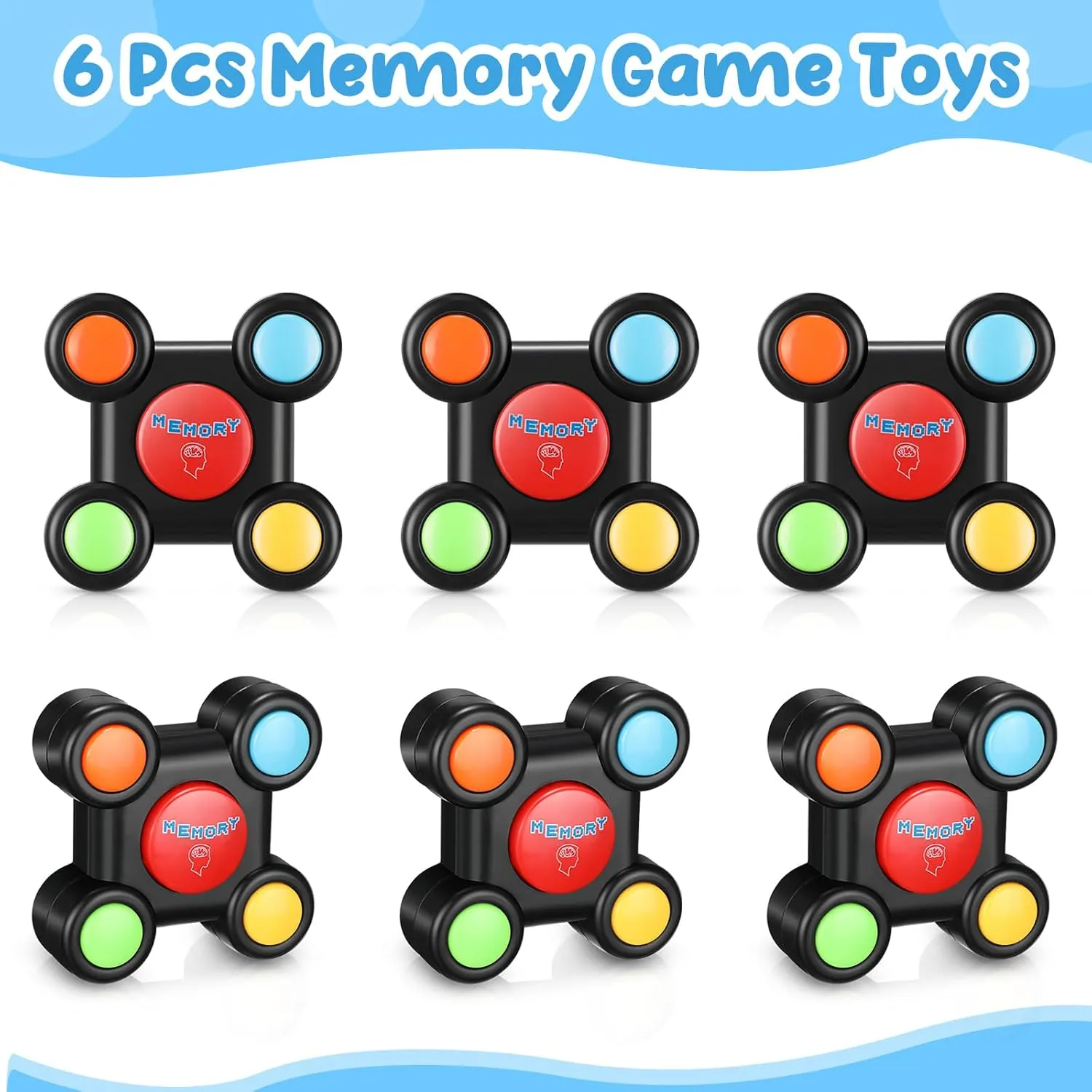 6 Pcs Light up Memory Game Handheld Electronic Toys Color Memory Quiz Puzzle Toy Electronics Handheld Games with Lights and Sounds for Kids Adults Party Favour (Cute,3.07 x 3.07 x 1 in)