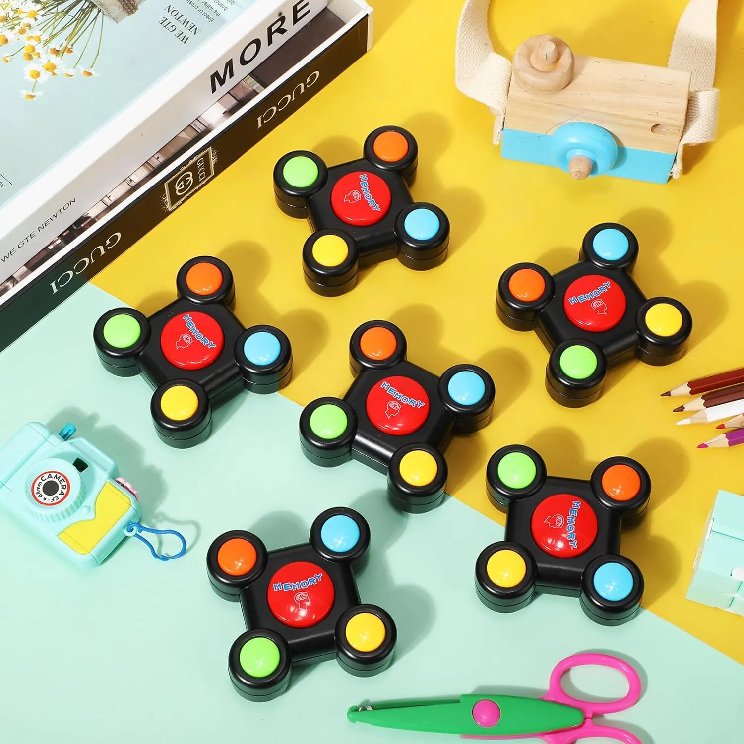 6 Pcs Light up Memory Game Handheld Electronic Toys Color Memory Quiz Puzzle Toy Electronics Handheld Games with Lights and Sounds for Kids Adults Party Favour (Cute,3.07 x 3.07 x 1 in)