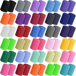 60 Pieces Colorful Sports Wristbands Cotton Wrist Sweat Bands for Women Sweatband Wristbands Wrist Sweatbands for Tennis Basketball Football Running Gymnastics Golf Working Out