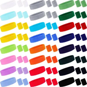72 Pieces Sweatbands Set Including 24 Pcs Sports Headbands and 48 pcs Wristbands Cotton Sweat Band Colorful Cotton Sweatband Set for Men and Women