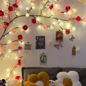 7.55 FT 144 LED Rose Tree Branch Lights for Wall,8 Modes Artificial Rose Tree Lights with Remote and Timer,Flower Fairy Vine Light for Bedroom,Indoor LED Landscape Decor