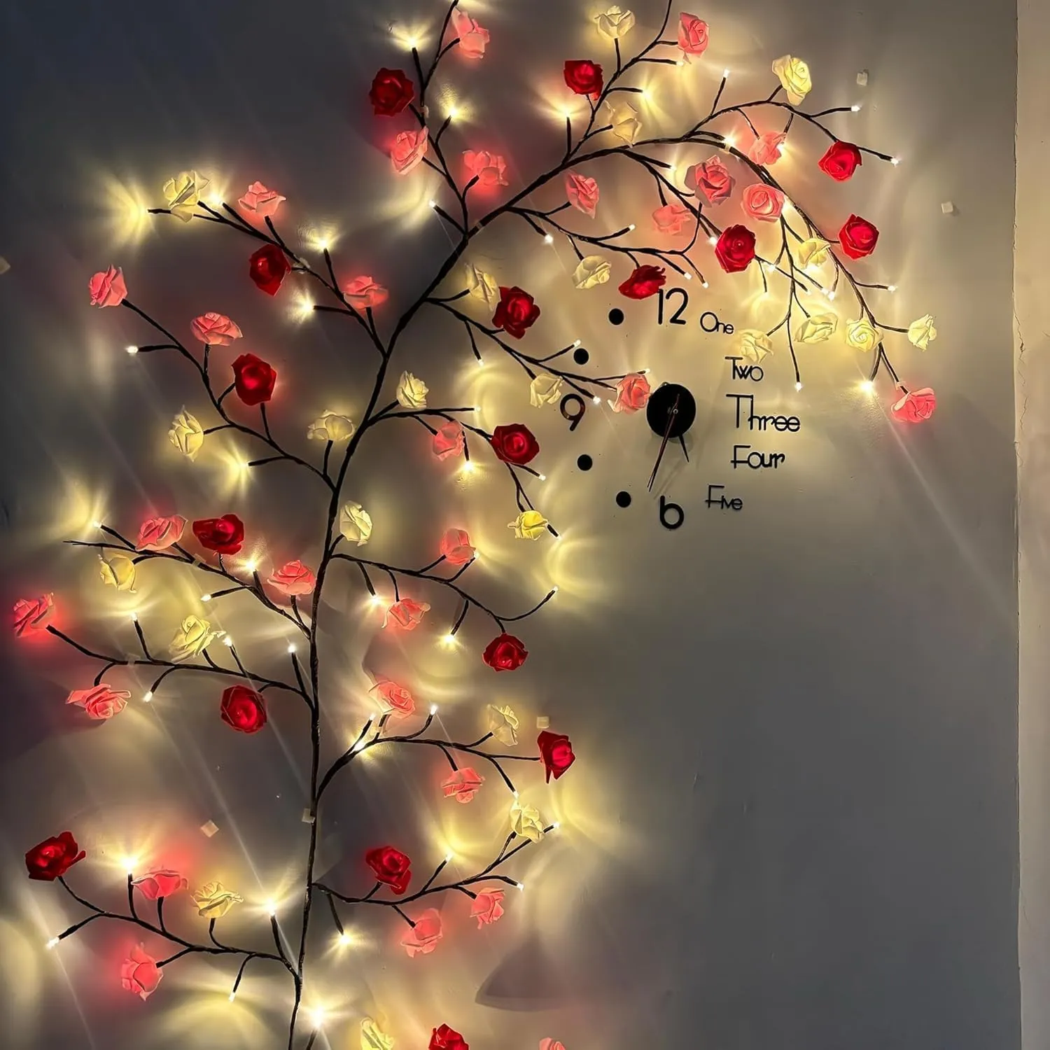 7.55 FT 144 LED Rose Tree Branch Lights for Wall,8 Modes Artificial Rose Tree Lights with Remote and Timer,Flower Fairy Vine Light for Bedroom,Indoor LED Landscape Decor