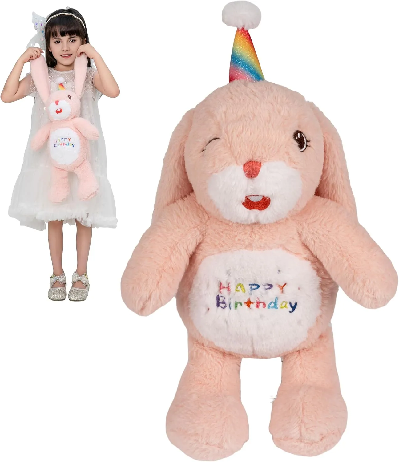 8 Inch Pink Bunny Rabbit Stuffed Animals Happy Birthday Rabbit Soft Pink Rabbit Bunny Plush Toys Stuffed Bunny Plushies Animal Pink Rabbit Plush Doll Animal Toy for Kids & Lovers…