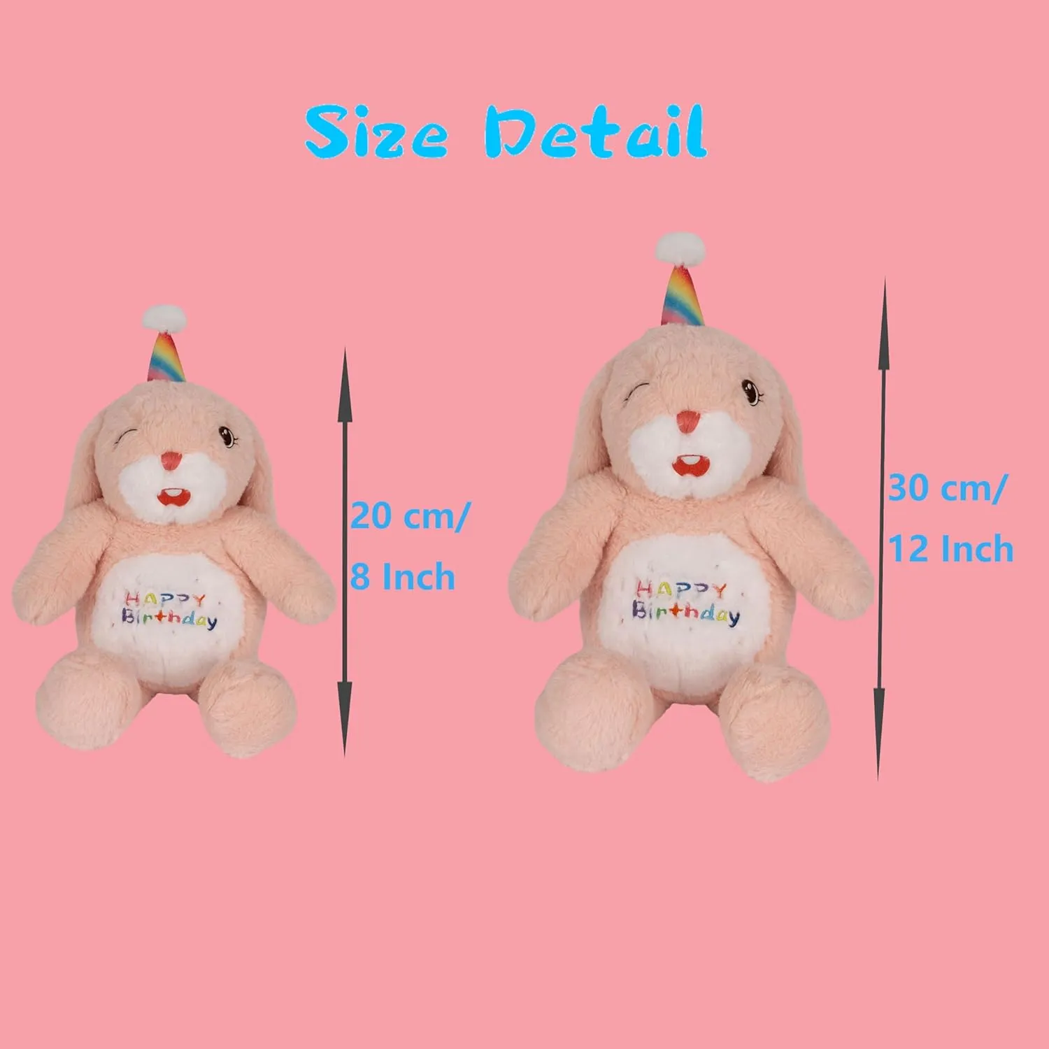 8 Inch Pink Bunny Rabbit Stuffed Animals Happy Birthday Rabbit Soft Pink Rabbit Bunny Plush Toys Stuffed Bunny Plushies Animal Pink Rabbit Plush Doll Animal Toy for Kids & Lovers…