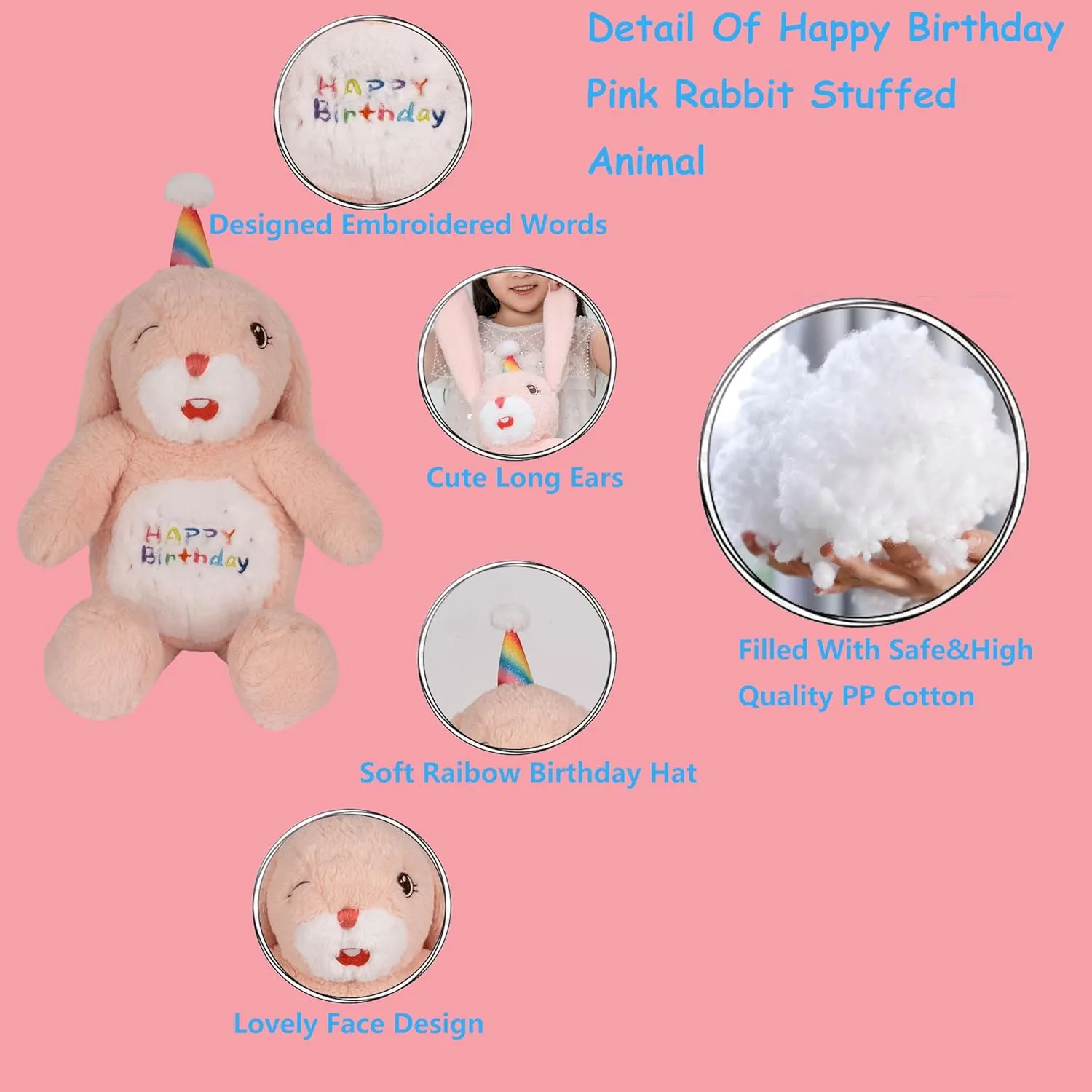 8 Inch Pink Bunny Rabbit Stuffed Animals Happy Birthday Rabbit Soft Pink Rabbit Bunny Plush Toys Stuffed Bunny Plushies Animal Pink Rabbit Plush Doll Animal Toy for Kids & Lovers…