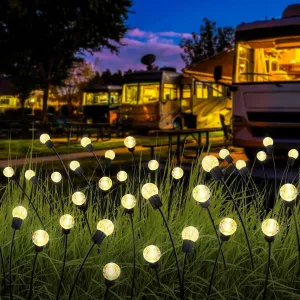 8 Modes Firefly Garden Lights Solar Outdoor - Waterproof Fairy Lights with 1200mAH Solar Panels - LED Swaying Crystal Globe for Yard Decorations, Christmas, Pathway, Patio - 2 Pack