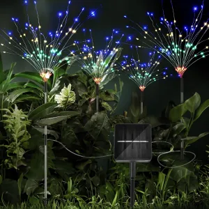 8 Modes Solar Garden Lights with 1200mAH Solar Panels, 480 LED Fairy Lights - Waterproof - Firework Light - String Lights for Yard Decorations, Pathway, Garden, Patio - 4 Pack Multi-Colored