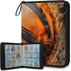 9 Pocket Card Binder, Glitter Basketball 900 Pockets Collector Album with Zipper Trading Card Binder, Colorful Basketball Double Sided Pocket Collection Binder