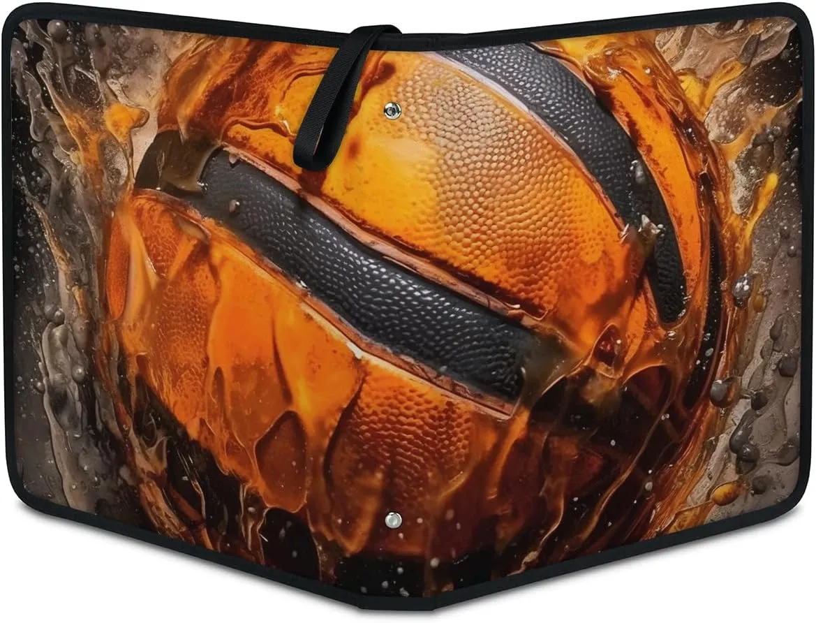 9 Pocket Card Binder, Glitter Basketball 900 Pockets Collector Album with Zipper Trading Card Binder, Colorful Basketball Double Sided Pocket Collection Binder