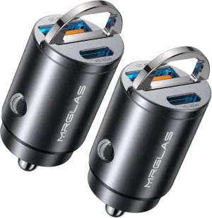 90W USB C Car Charger,2-Pack [Super Mini Metal] Charger Fast Charging Adapter PD QC3.0 Dual Port MRGLAS Type Cigarette Lighter Compatible iPhone 14 13 Pro Max iPad Samsung, Black (K97)
