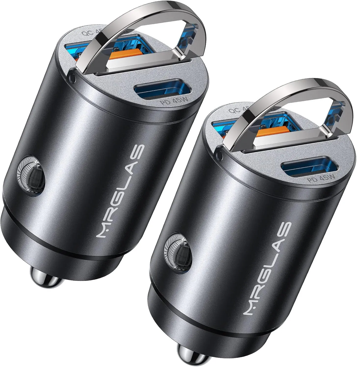90W USB C Car Charger,2-Pack [Super Mini Metal] Charger Fast Charging Adapter PD QC3.0 Dual Port MRGLAS Type Cigarette Lighter Compatible iPhone 14 13 Pro Max iPad Samsung, Black (K97)