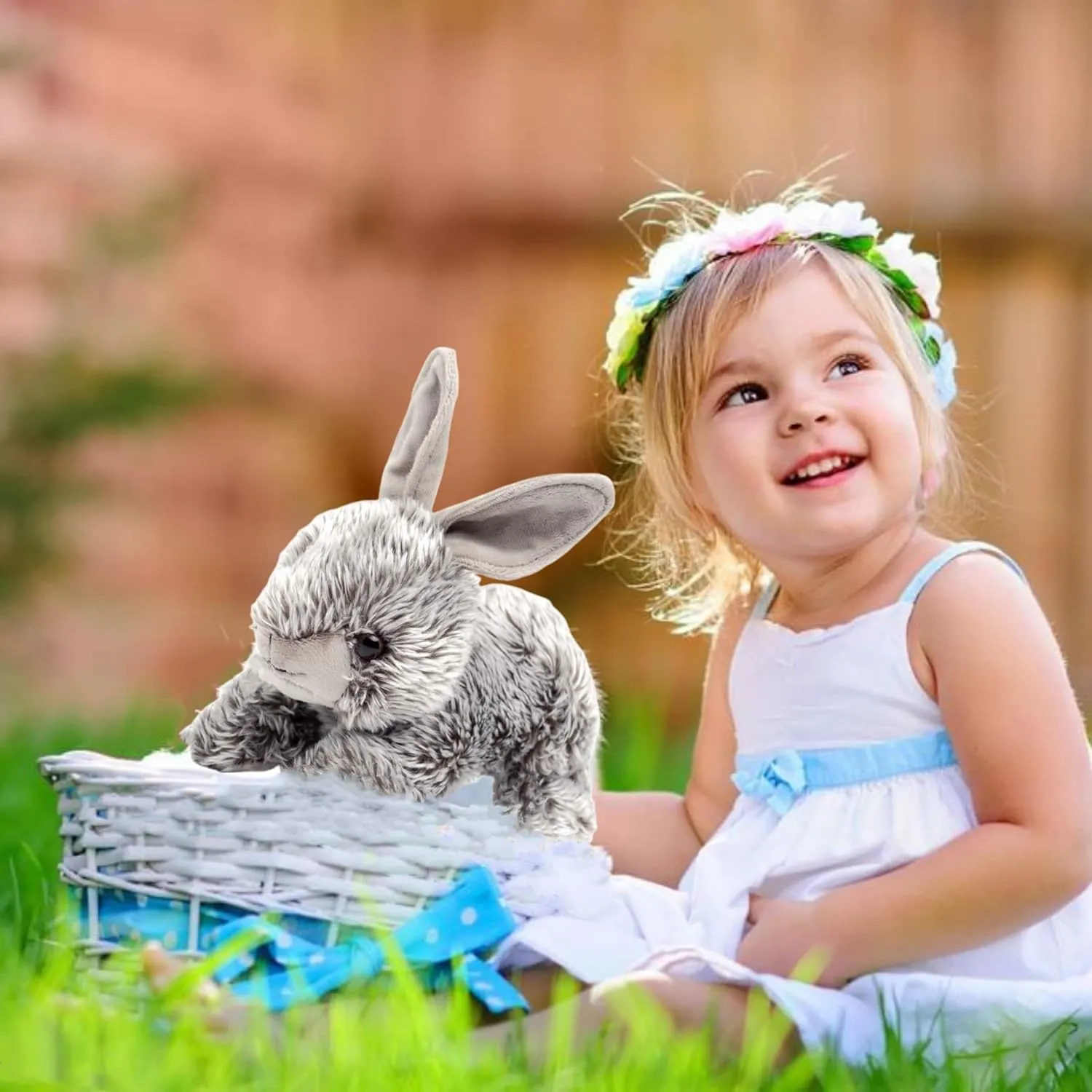 9.5" Gray Rabbit Plush Toy, Stuffed Animal Plush Bunny for Kids and Adults, Ages 3 and Up