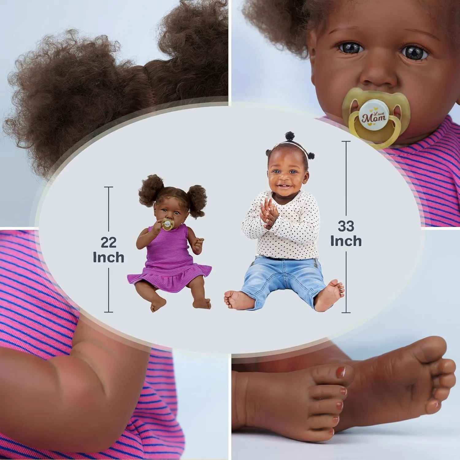 ADFO Reborn Black Baby Dolls -22 Inches Soft Body Realistic Baby Dolls Girl, Caramel Skin Tone Real Life Baby Doll with Feeding Kit & Toy Accessories Gift for Kids Age 3