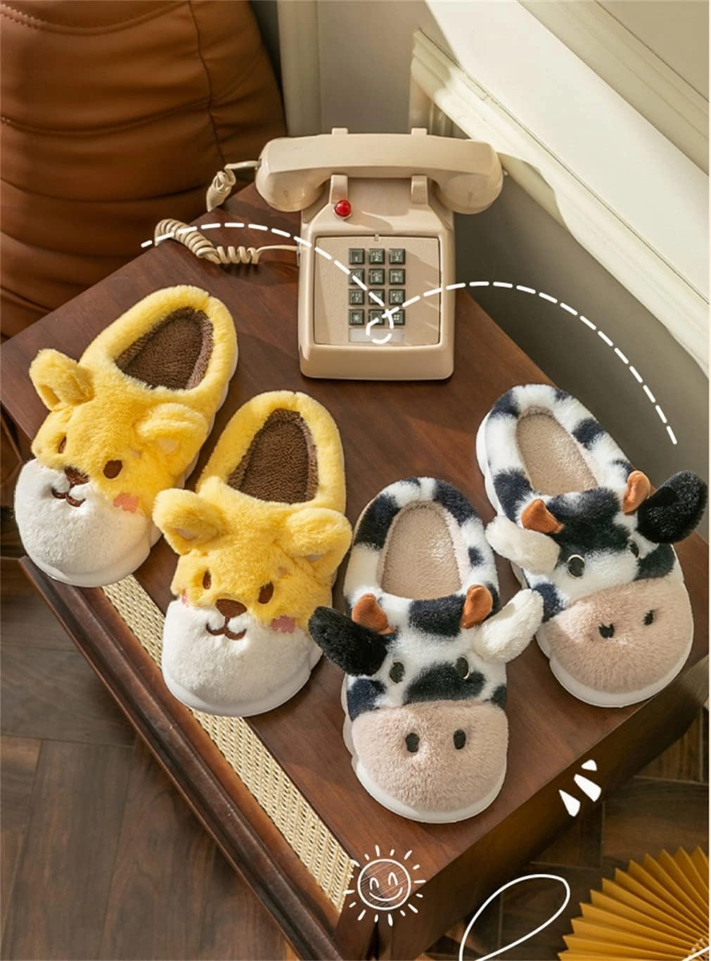 Adult Cotton Slippers Cow Slippers Women's Warm Plush Slippers Animal Slippers Men's Indoor Home and Outdoor Shoes for Winter Warmth
