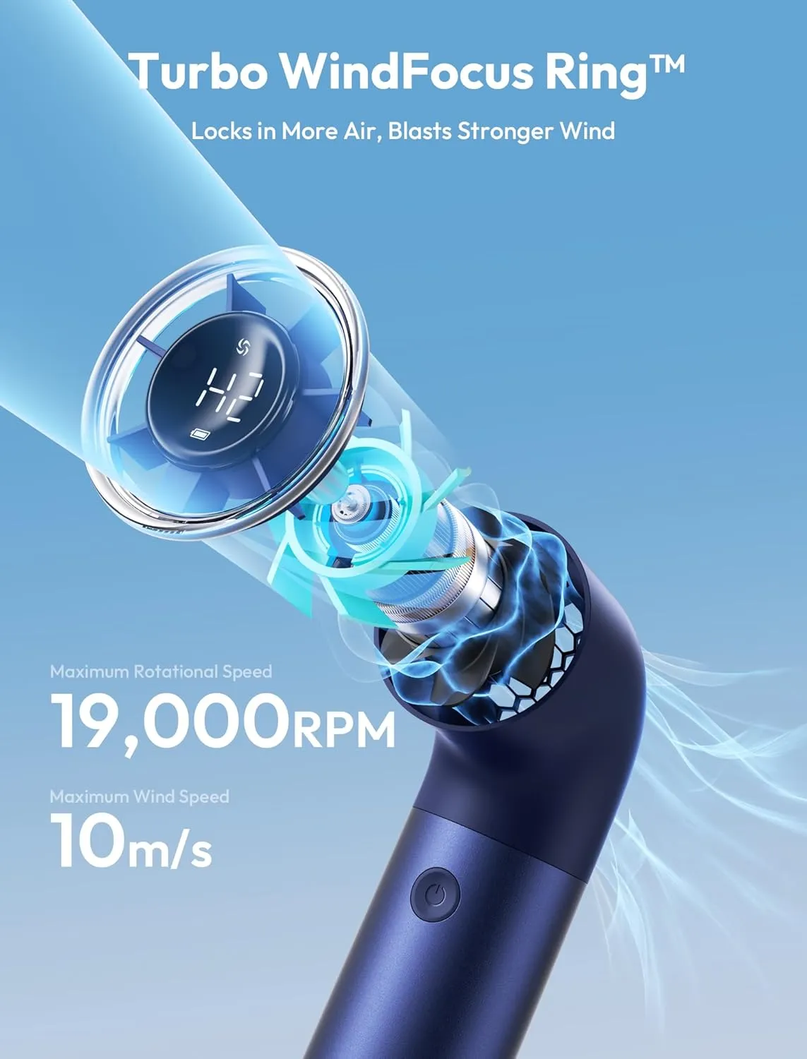 Aecooly Portable Handheld Fan, Powerful Turbo Air Tube Fan, 19000 RPM High Speed Aero Pro, 15H Max Cooling Time, 6 Speeds Aluminum Case, Mini Pocket Design, for Travel Beach Outdoor Activities -Blue
