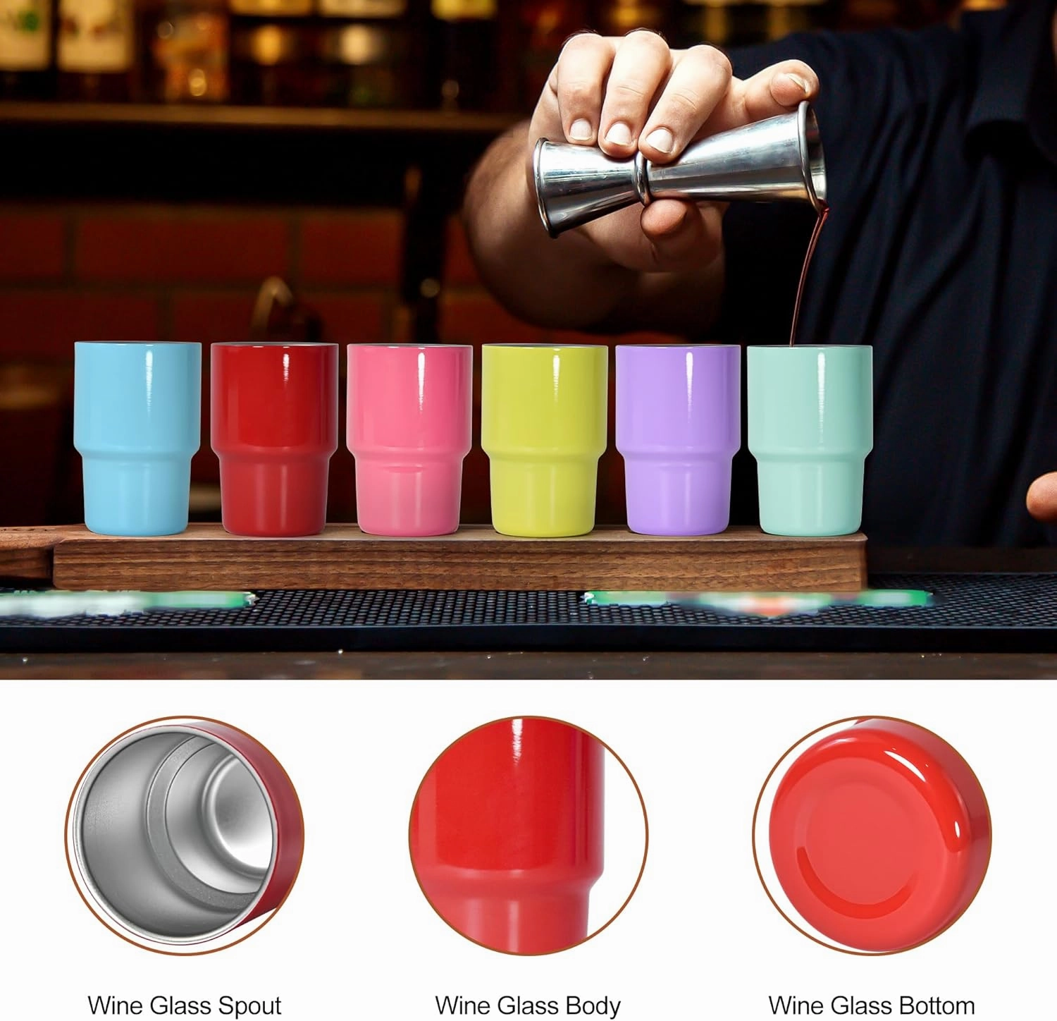 AGH 3oz Sublimation Shot Glasses Wine Tumbler with Straw, 24 Pcs Double Stainless Steel Wine Glass, Mini Insulated Coffee Mug Mugs For Bars, whiskey,Ice Cream, Tea,6 Colored