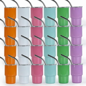 AGH 3oz Sublimation Shot Glasses Wine Tumbler with Straw, 24 Pcs Double Stainless Steel Wine Glass, Mini Insulated Coffee Mug Mugs For Bars, whiskey,Ice Cream, Tea,6 Colored