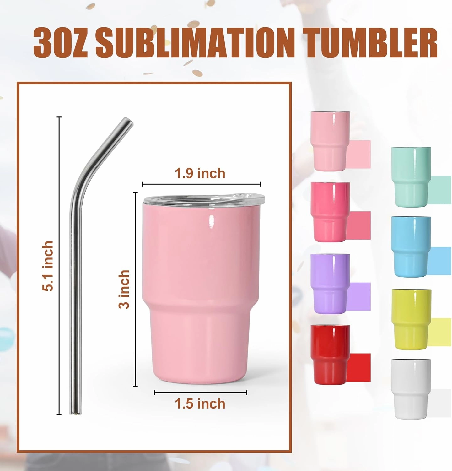 AGH 3oz Sublimation Shot Glasses Wine Tumbler with Straw, 24 Pcs Double Stainless Steel Wine Glass, Mini Insulated Coffee Mug Mugs For Bars, whiskey,Ice Cream, Tea,6 Colored
