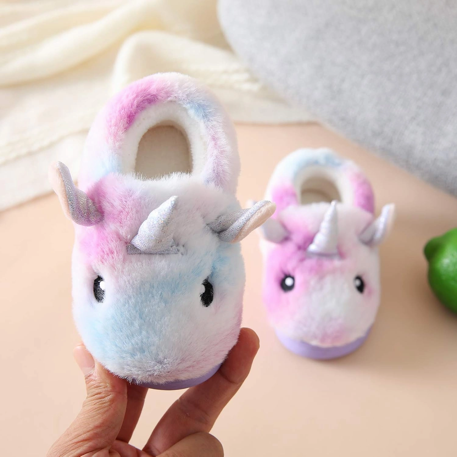 Ainikas Boys & Girls Toddler Plush House Slippers - Warm, Fluffy, Fuzzy Nonslip Winter Slippers