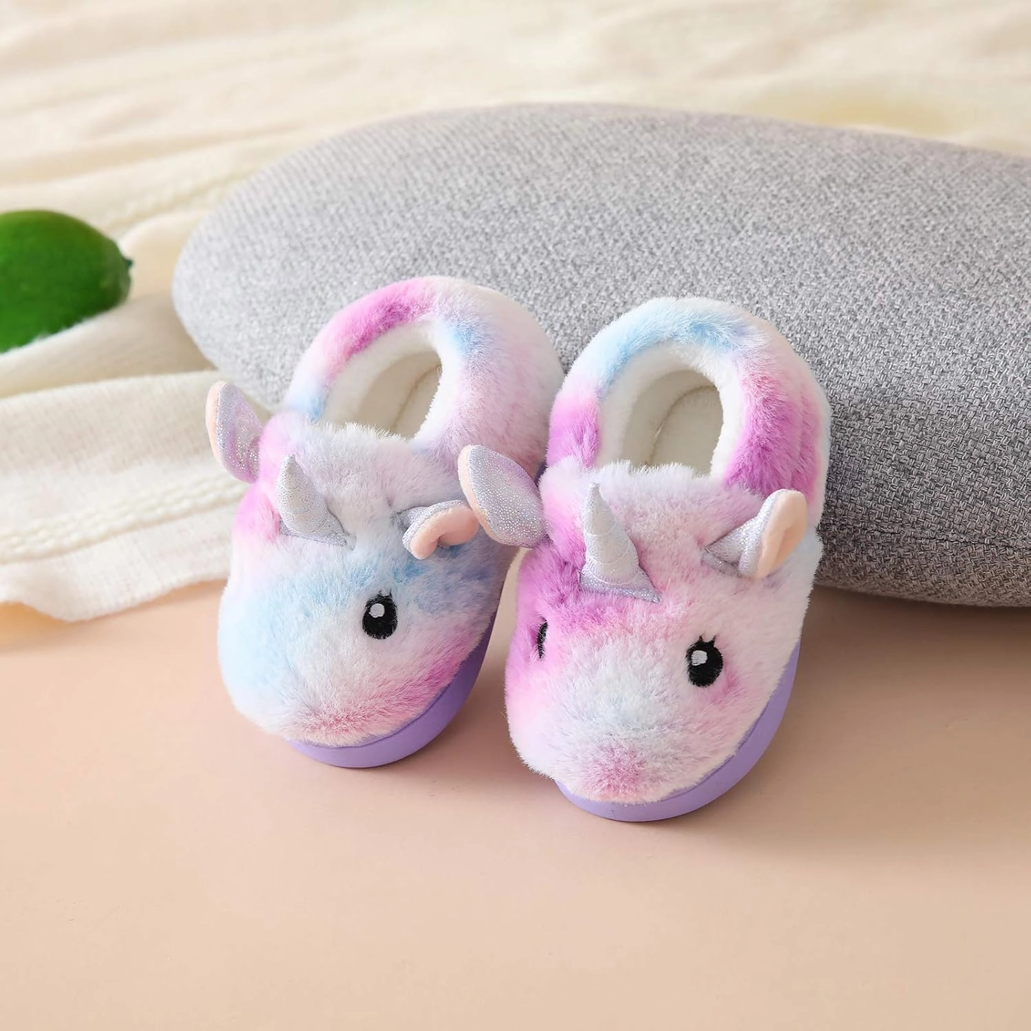Ainikas Boys & Girls Toddler Plush House Slippers - Warm, Fluffy, Fuzzy Nonslip Winter Slippers