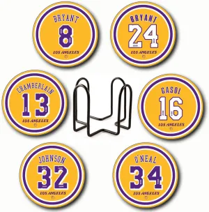 Al Laker Coasters for Drinks, 6 Pack Los Angeles Basketball Ceramic Coasters Set, for Laker Gifts, Laker Mug Cup, Laker Man Cave Home Decor, Laker Decorations