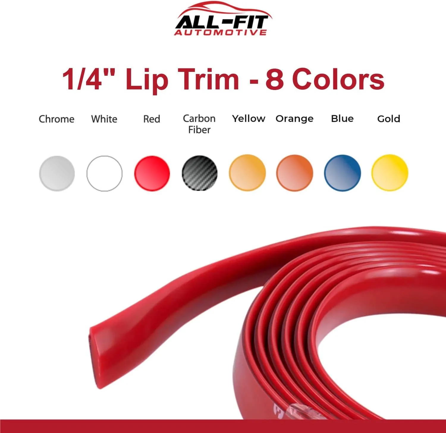 All-Fit Automotive Lip Trim – Universal Fit for Style & Protection – Durable Accent for Splitters, Air Dams, & Spoilers – Easy-to-Install Automotive Exterior Accessories (¼” W x 10’ L, White)