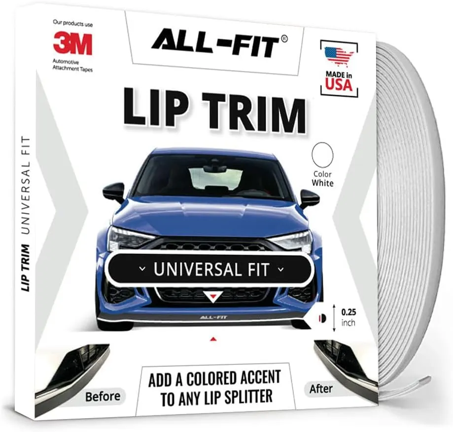 All-Fit Automotive Lip Trim – Universal Fit for Style & Protection – Durable Accent for Splitters, Air Dams, & Spoilers – Easy-to-Install Automotive Exterior Accessories (¼” W x 10’ L, White)