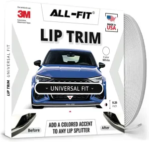 All-Fit Automotive Lip Trim – Universal Fit for Style & Protection – Durable Accent for Splitters, Air Dams, & Spoilers – Easy-to-Install Automotive Exterior Accessories (¼” W x 10’ L, White)