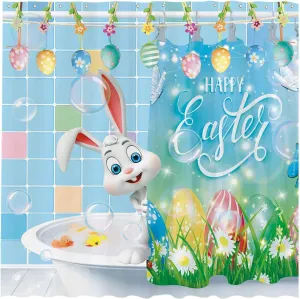Allenjoy 72" x 72" Funny Bunny Easter Shower Curtain Art Cute Rabbit Spring Holiday Home Bathtubs Bathroom Curtain Decoration Washable Durable Polyester Fabric (Hooks Not Included)
