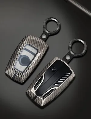 Alloy Car Key Case Rings Cover Holder for BMW 1 3 5 7 Series 530 F48 X1 X2 X3 X4 X5 X6 Classic Engine Head Concept (B Style Carbon Fiber)
