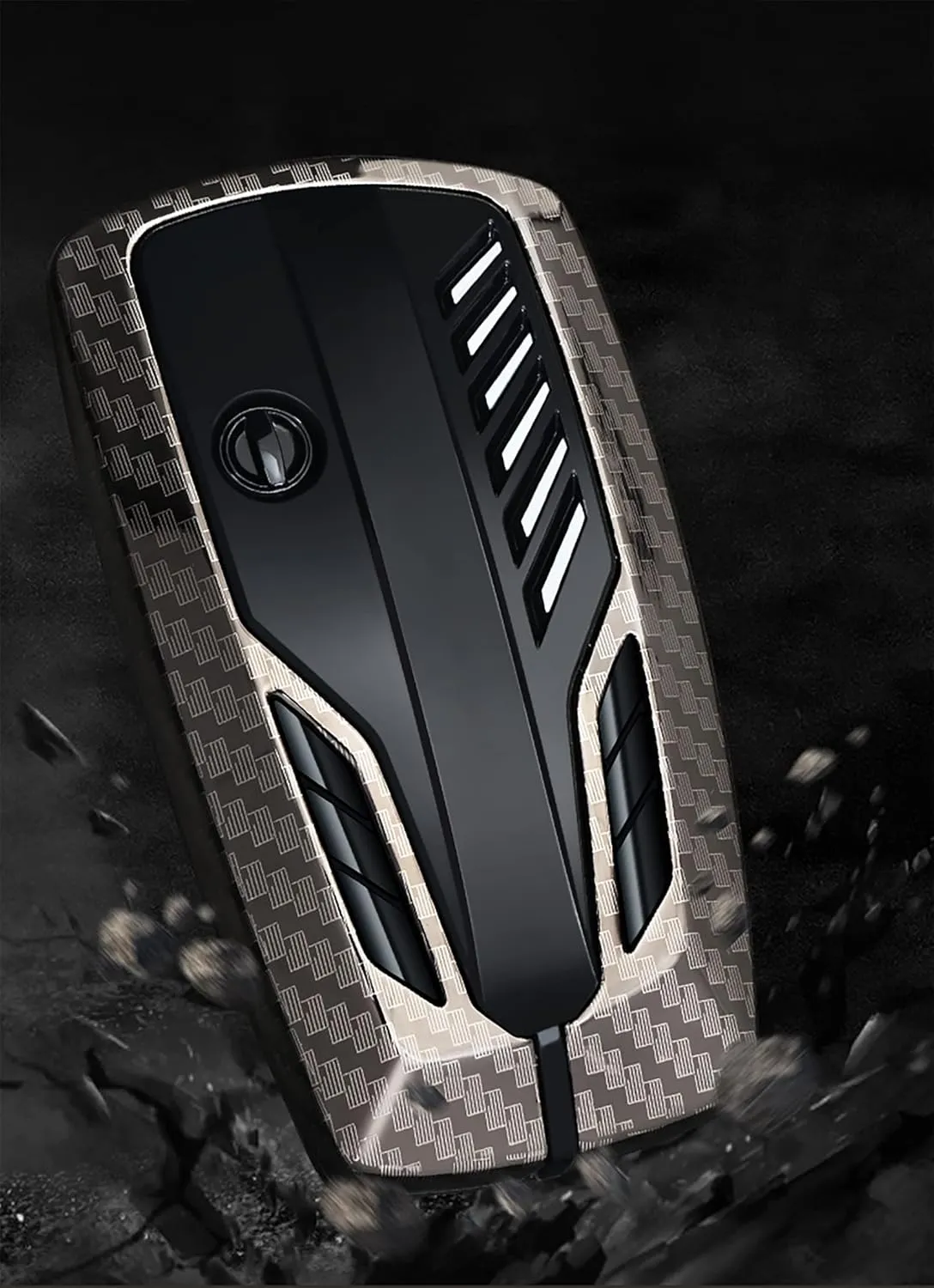 Alloy Car Key Case Rings Cover Holder for BMW 1 3 5 7 Series 530 F48 X1 X2 X3 X4 X5 X6 Classic Engine Head Concept (B Style Carbon Fiber)