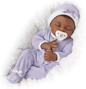 Amara African American Black Sleeping Baby Doll with Custom Sleeper and Pacifier by Ashton-Drake
