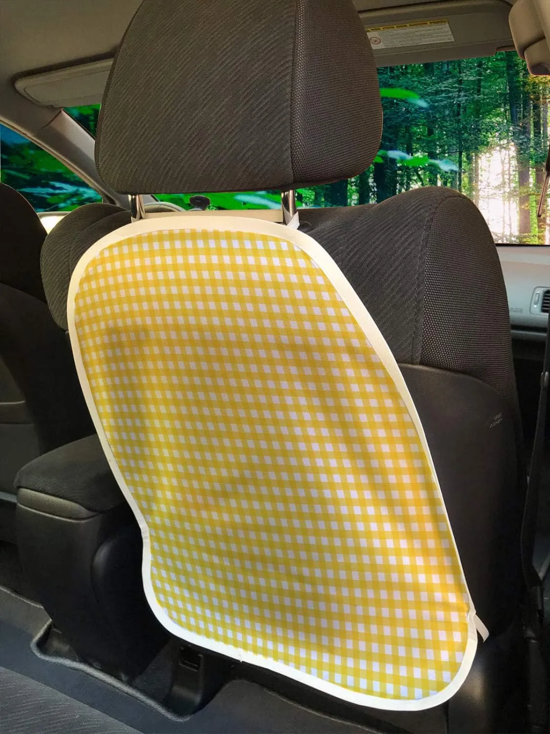 Ambesonne Checkered Car Seat Protector Set of 2, Classic English Pattern in Yellow Picnic in Summertime Theme Retro Striped, Universal Kick Mat for Dirt Mud & Scratches, 18" x 24", Yellow White