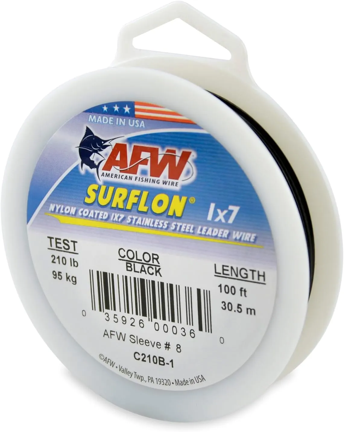 American Fishing Wire Surflon Nylon Coated 1x7 Stainless Steel Leader Wire - Fishing Leader Line for Saltwater, 10lb Test - 250lb Test in Bright, Black, Camo in 30ft, 100ft, 300ft and 1,000ft Lengths