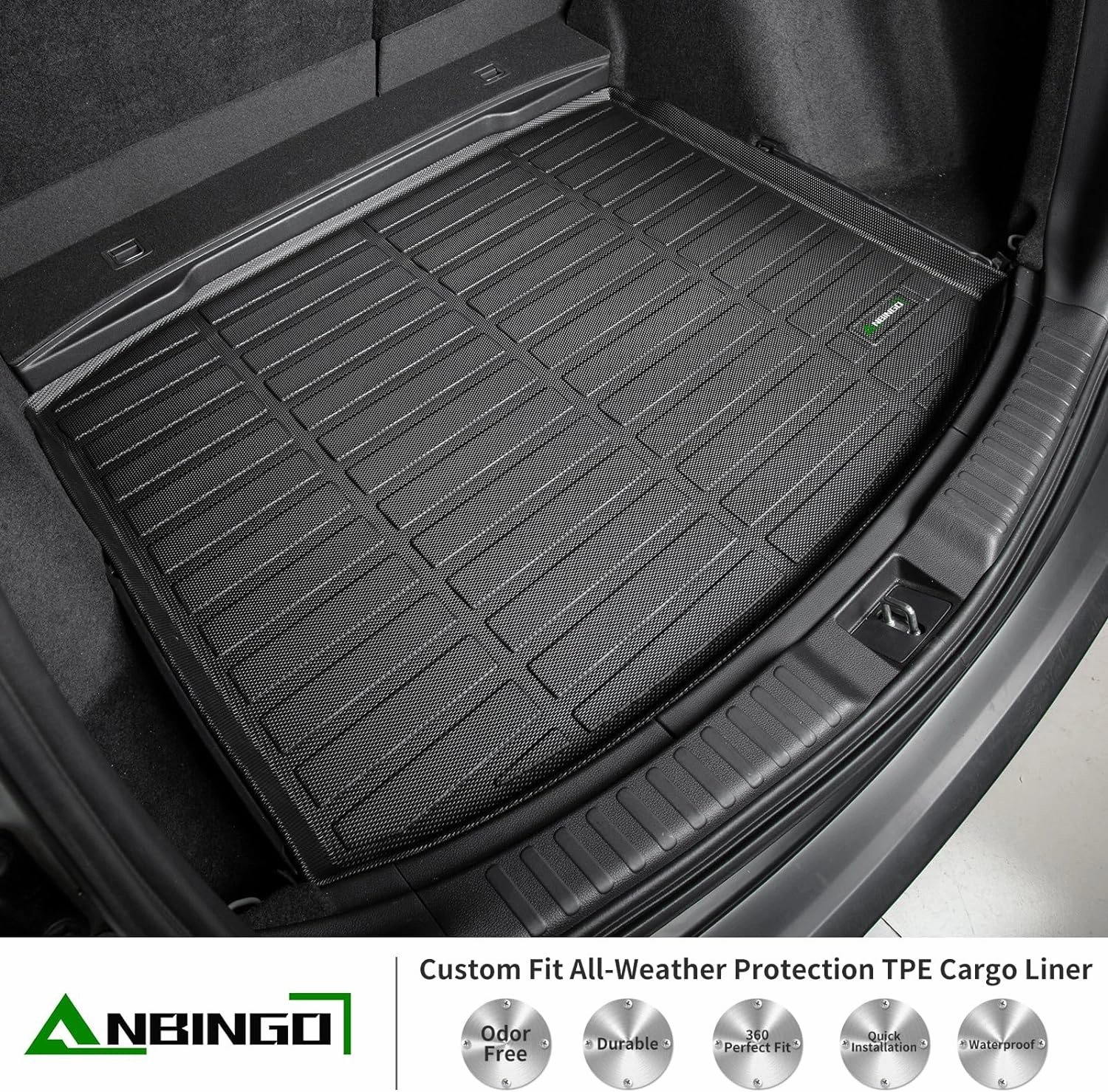 ANBINGO® Floor Mat & Cargo Liner for 2012-2016 CRV, LX | SE | EX (Without Subwoofer Under The Passenger Seat) Waterproof Car Mats, All Weather TPE Floor Liners, Front & Rear Row & Trunk Mat, CR-V