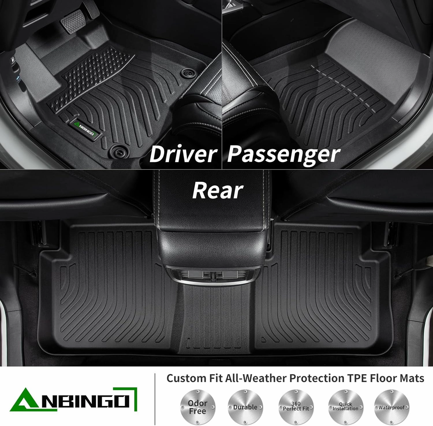 ANBINGO® Floor Mat & Cargo Liner for 2012-2016 CRV, LX | SE | EX (Without Subwoofer Under The Passenger Seat) Waterproof Car Mats, All Weather TPE Floor Liners, Front & Rear Row & Trunk Mat, CR-V