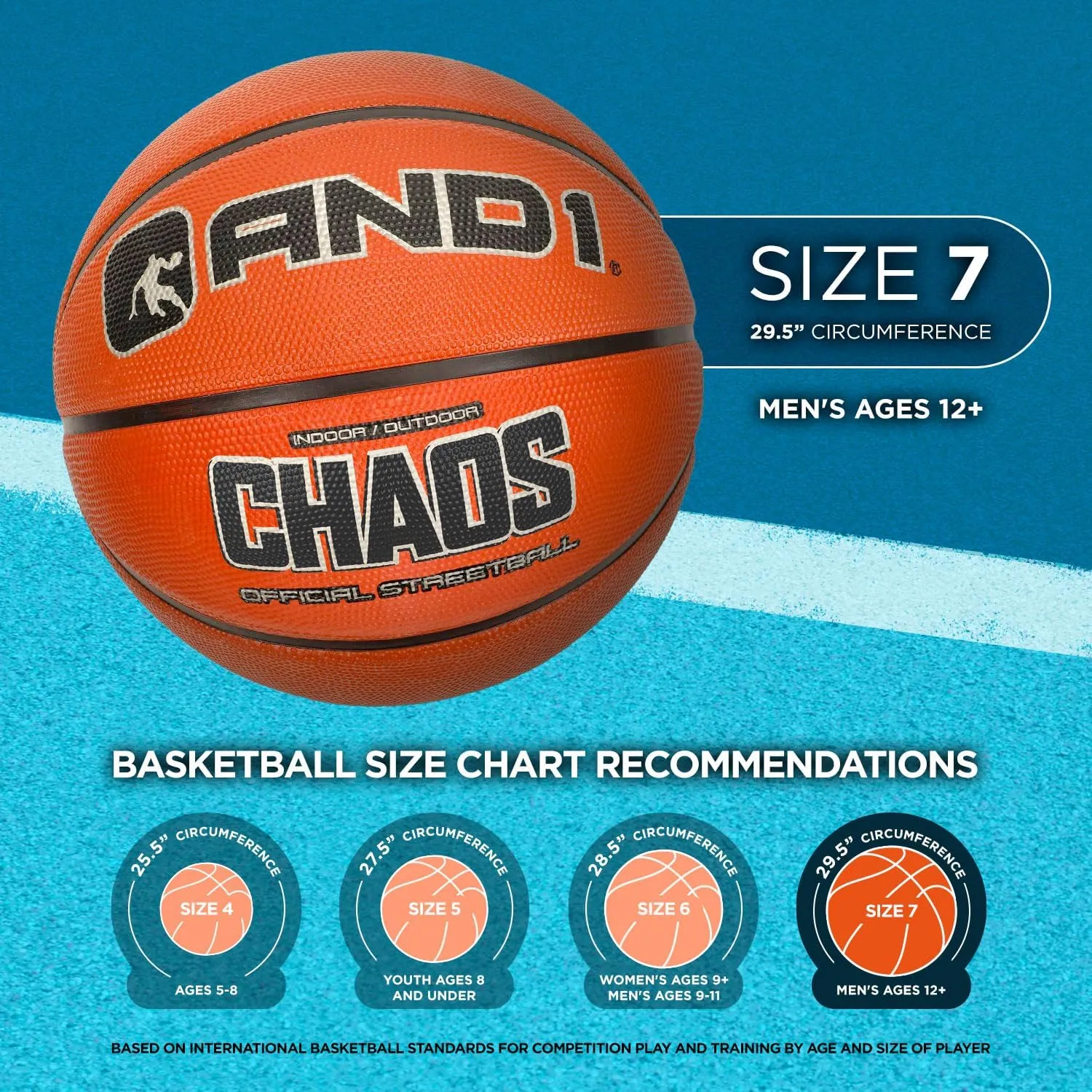AND1 Enigma Basketball : Youth Sized Rubber Streetball for Indoor and Outdoor Use, Deep Channel Construction and Durability, Includes 10” Pump