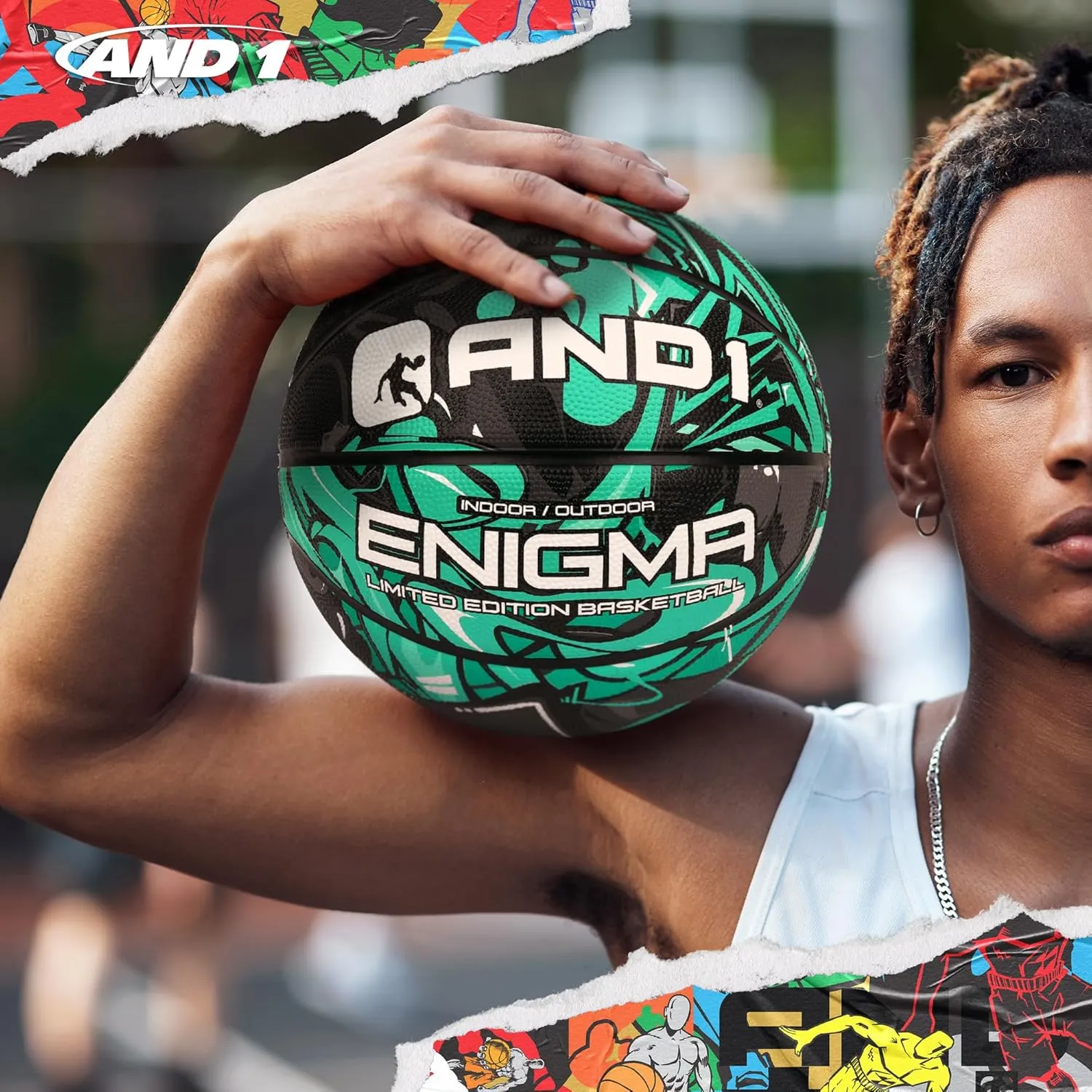 AND1 Enigma Basketball : Youth Sized Rubber Streetball for Indoor and Outdoor Use, Deep Channel Construction and Durability, Includes 10” Pump