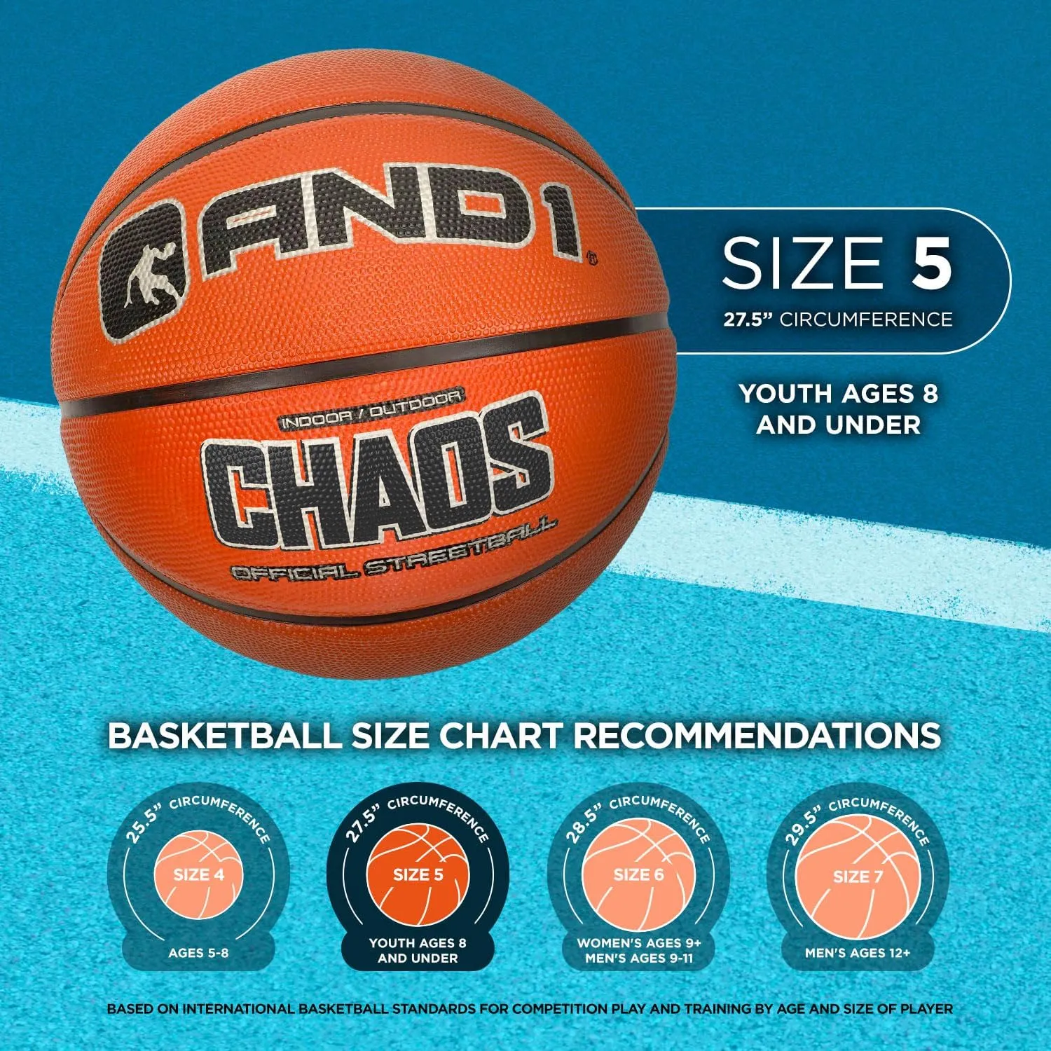 AND1 Enigma Basketball : Youth Sized Rubber Streetball for Indoor and Outdoor Use, Deep Channel Construction and Durability, Includes 10” Pump