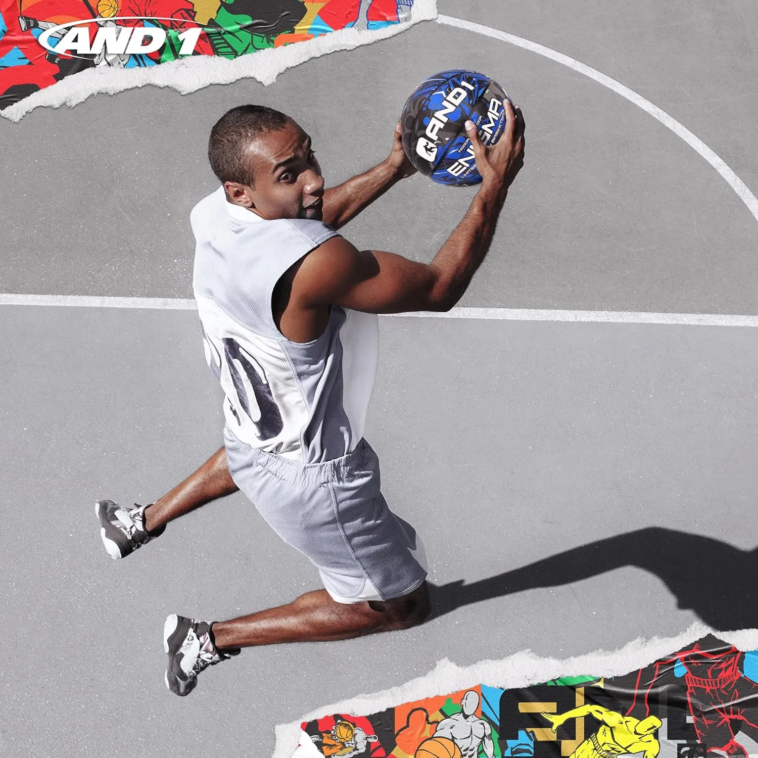 AND1 Enigma Basketball : Youth Sized Rubber Streetball for Indoor and Outdoor Use, Deep Channel Construction and Durability, Includes 10” Pump